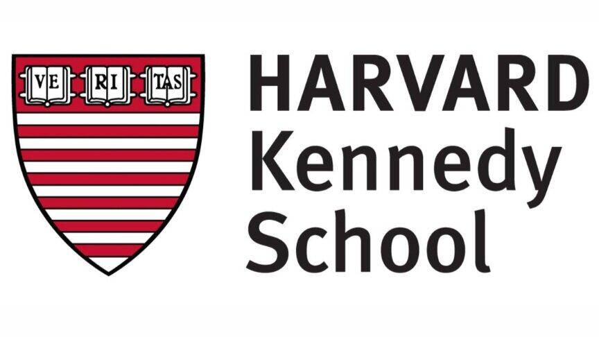 crimson shield with white stripes, logo for the Harvard Kennedy school